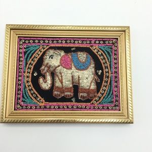 Indian Persian Sequin Elephant Framed Embroidered